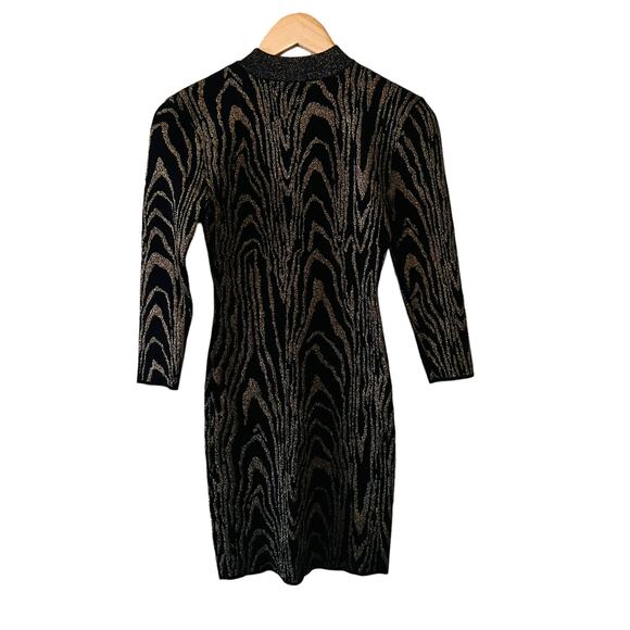 A.L.C Ziggy Glittery Mock Neck Knit Sweater Dress Size XS Black Gold - Picture 3 of 12